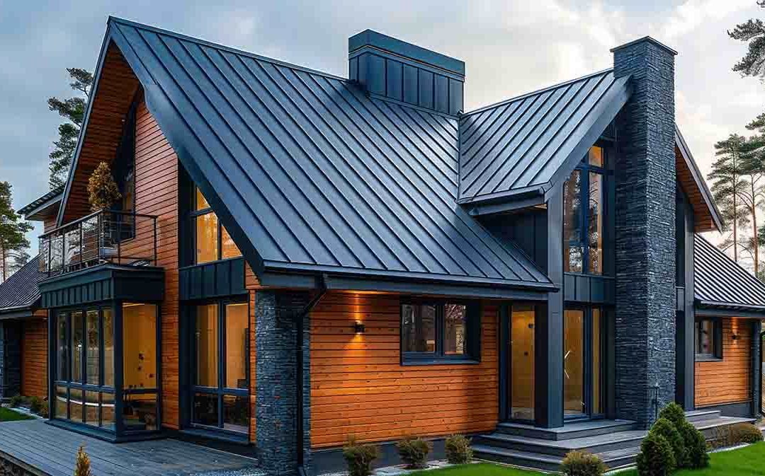 Corrugated metal roof installed in a modern house